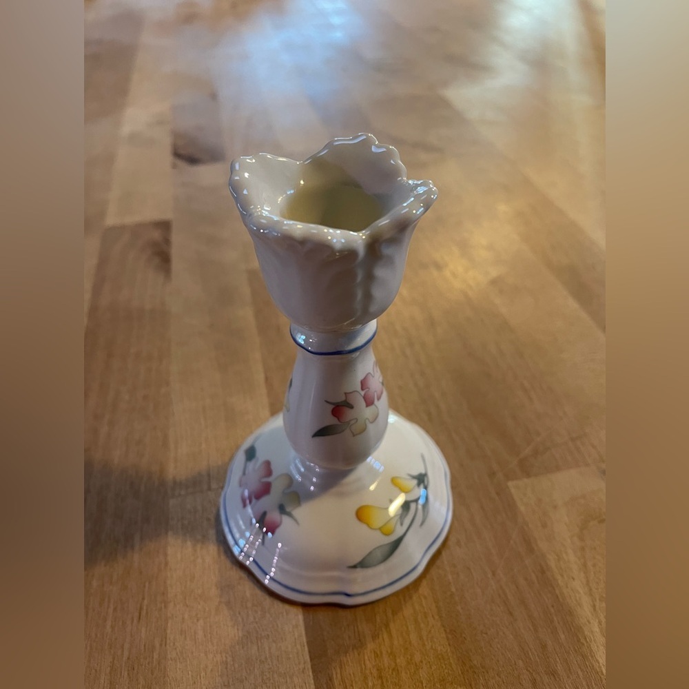 Villeroy & Boch Candlestick Riveria Collection 5” Pink Yellow Tulip Shaped White - Picture 7 of 16
